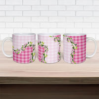 Pink Hawaii Palaka Ceramic Mug Maile Pikake Honohono Orchid Lei