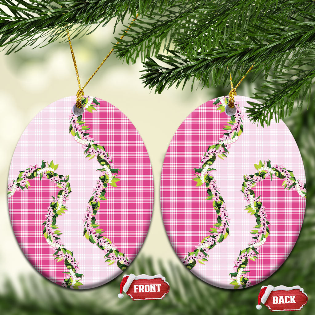 Pink Hawaii Palaka Ceramic Ornament Maile Pikake Honohono Orchid Lei LT05 Oval Pink - Polynesian Pride
