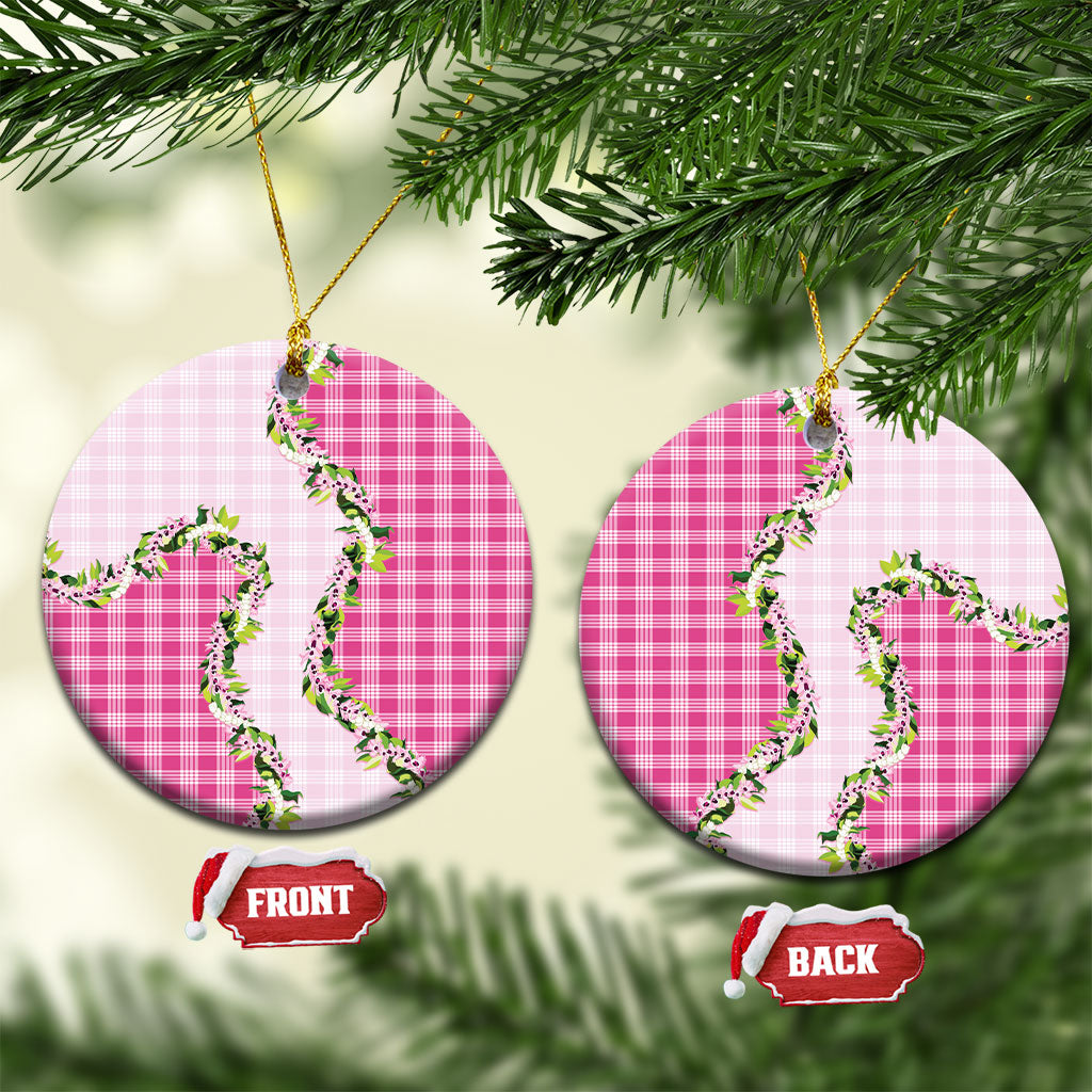 Pink Hawaii Palaka Ceramic Ornament Maile Pikake Honohono Orchid Lei LT05 Circle Pink - Polynesian Pride