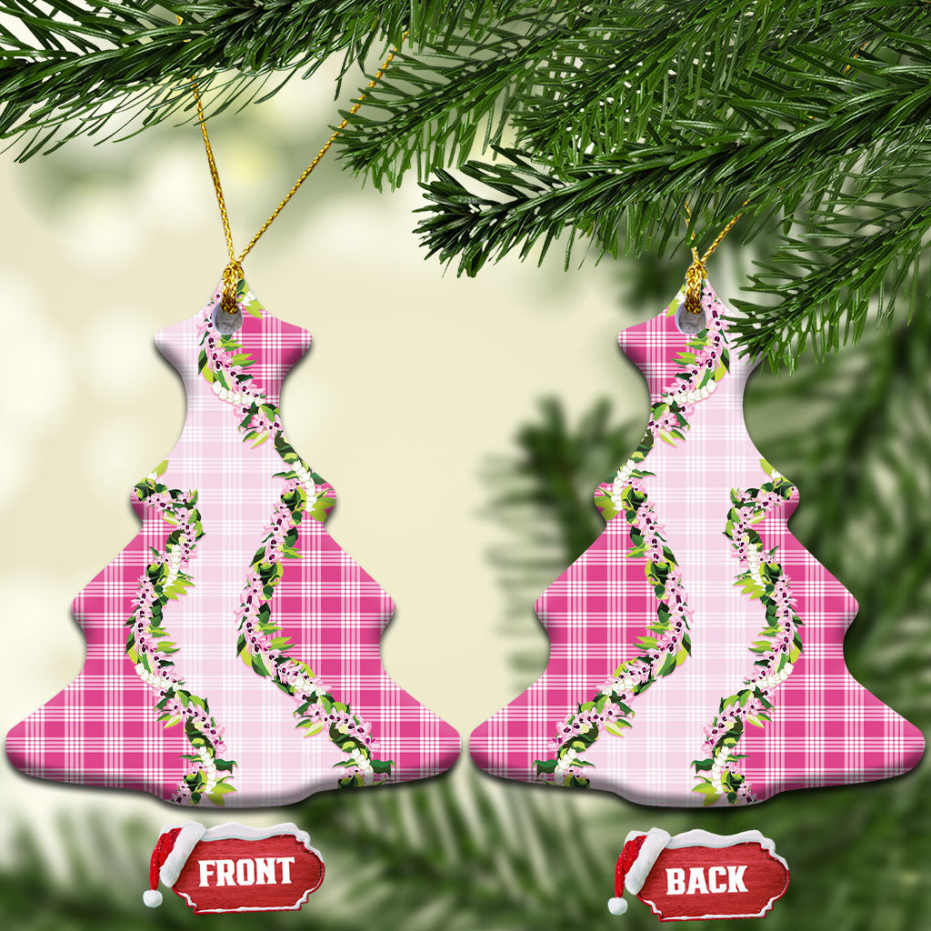 Pink Hawaii Palaka Ceramic Ornament Maile Pikake Honohono Orchid Lei LT05 Christmas Tree Pink - Polynesian Pride