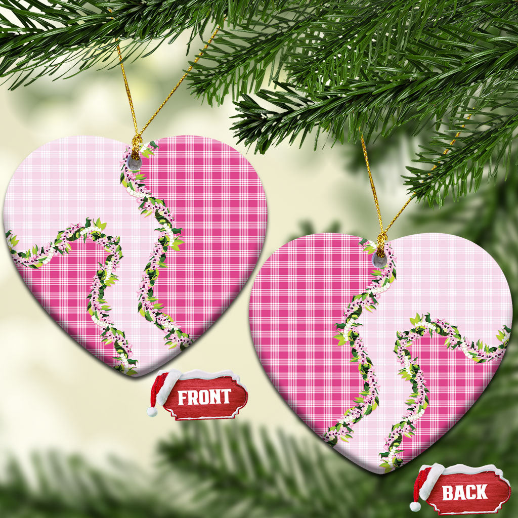 Pink Hawaii Palaka Ceramic Ornament Maile Pikake Honohono Orchid Lei LT05 Heart Pink - Polynesian Pride