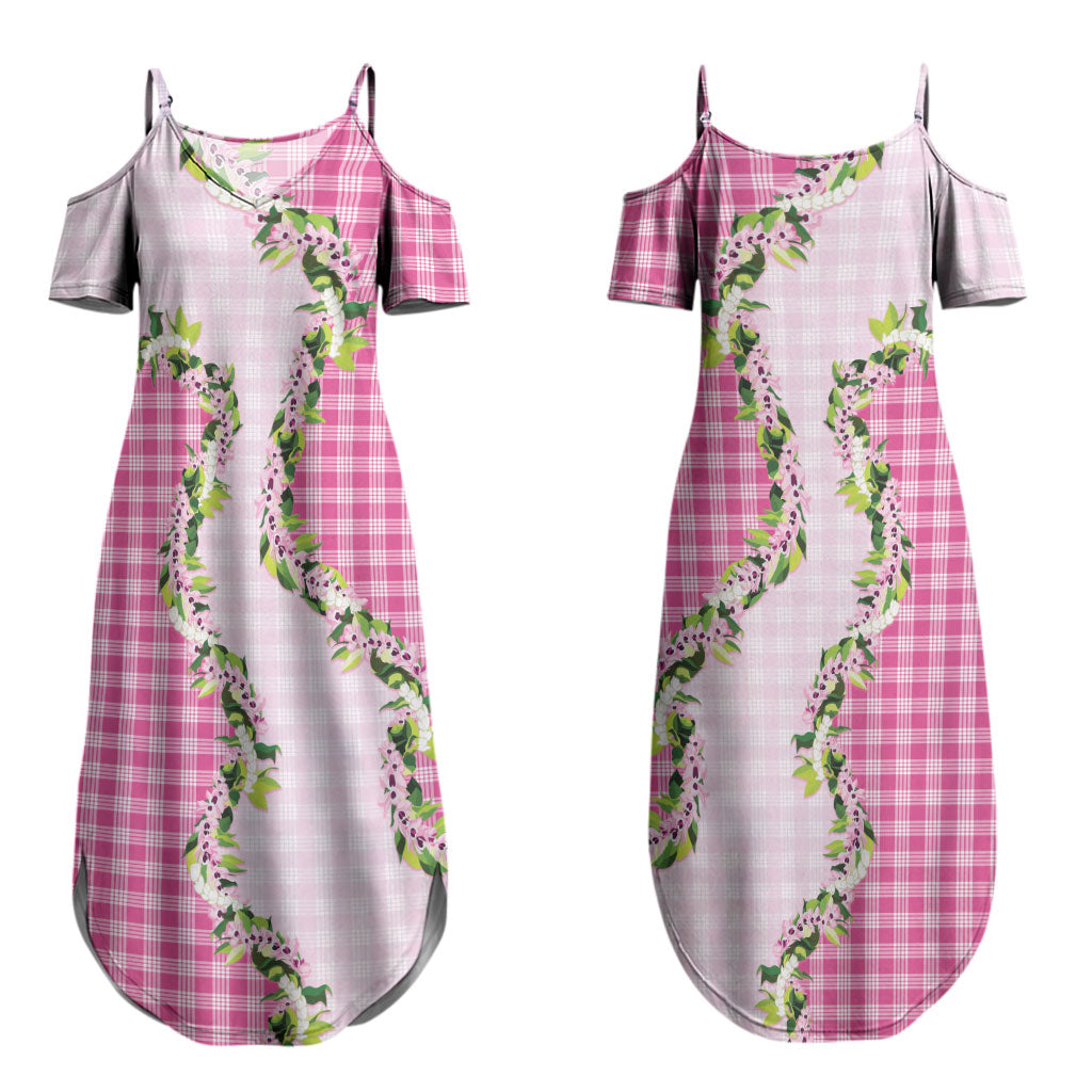 Pink Hawaii Palaka Couples Matching Summer Maxi Dress and Long Sleeve Button Shirt Maile Pikake Honohono Orchid Lei LT05 - Polynesian Pride