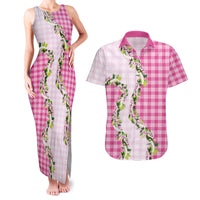 Pink Hawaii Palaka Couples Matching Tank Maxi Dress and Hawaiian Shirt Maile Pikake Honohono Orchid Lei LT05 Pink - Polynesian Pride