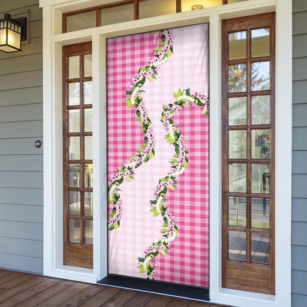 Pink Hawaii Palaka Door Cover Maile Pikake Honohono Orchid Lei