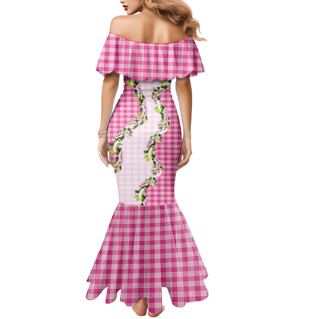 Pink Hawaii Palaka Family Matching Mermaid Dress and Hawaiian Shirt Maile Pikake Honohono Orchid Lei LT05 - Polynesian Pride