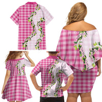 Pink Hawaii Palaka Family Matching Off Shoulder Short Dress and Hawaiian Shirt Maile Pikake Honohono Orchid Lei LT05 - Polynesian Pride