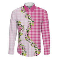 Pink Hawaii Palaka Family Matching Puletasi and Hawaiian Shirt Maile Pikake Honohono Orchid Lei LT05 Dad's Shirt - Long Sleeve Pink - Polynesian Pride
