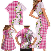 Pink Hawaii Palaka Family Matching Short Sleeve Bodycon Dress and Hawaiian Shirt Maile Pikake Honohono Orchid Lei LT05 - Polynesian Pride