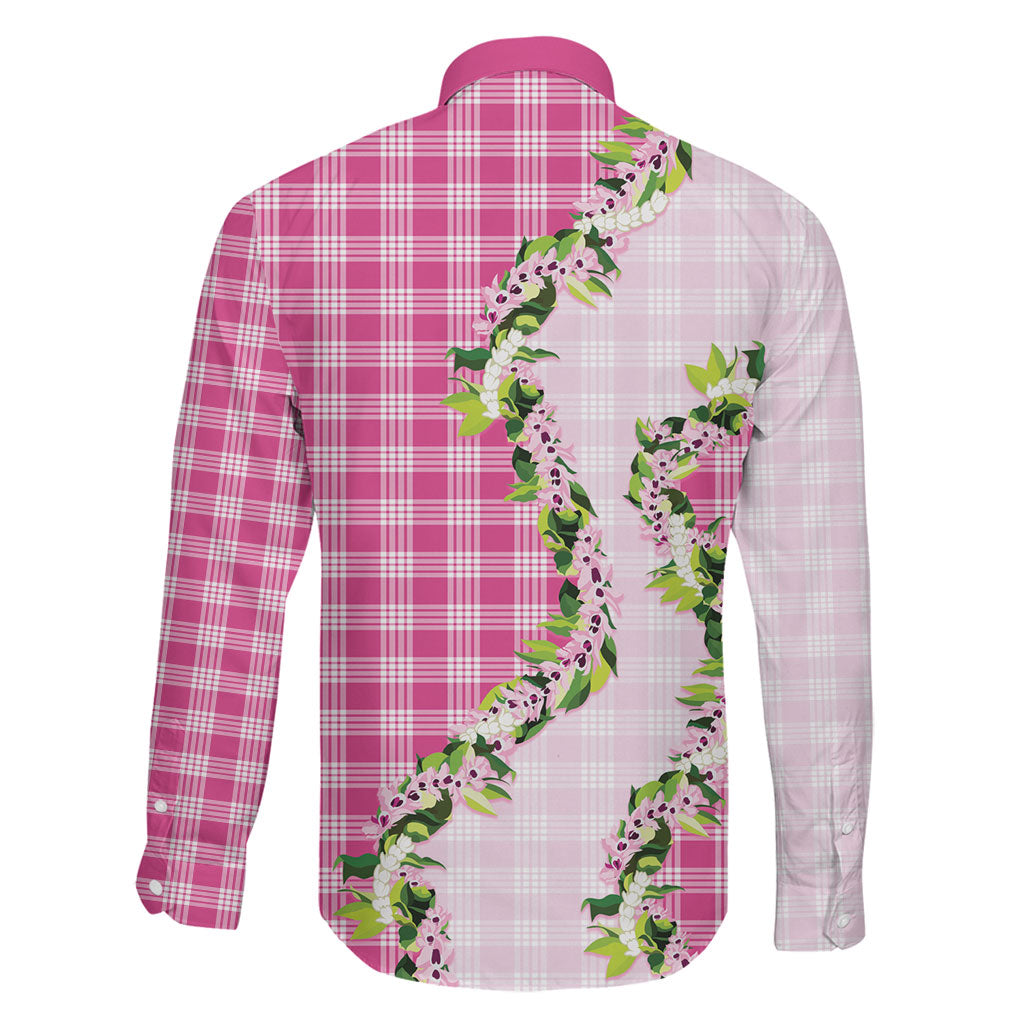 Pink Hawaii Palaka Family Matching Summer Maxi Dress and Hawaiian Shirt Maile Pikake Honohono Orchid Lei LT05 - Polynesian Pride