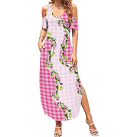 Pink Hawaii Palaka Family Matching Summer Maxi Dress and Hawaiian Shirt Maile Pikake Honohono Orchid Lei LT05 Mom's Dress Pink - Polynesian Pride