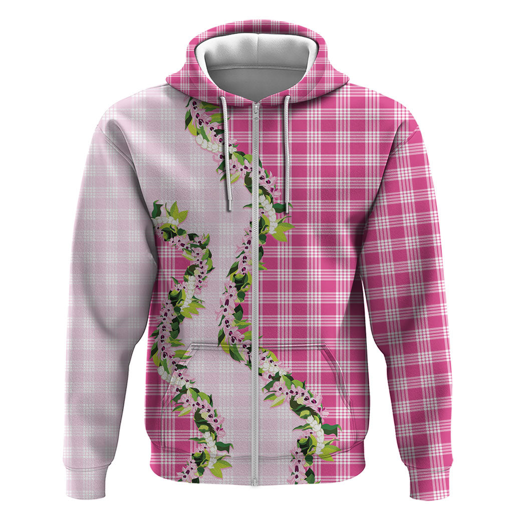 Pink Hawaii Palaka Hoodie Maile Pikake Honohono Orchid Lei