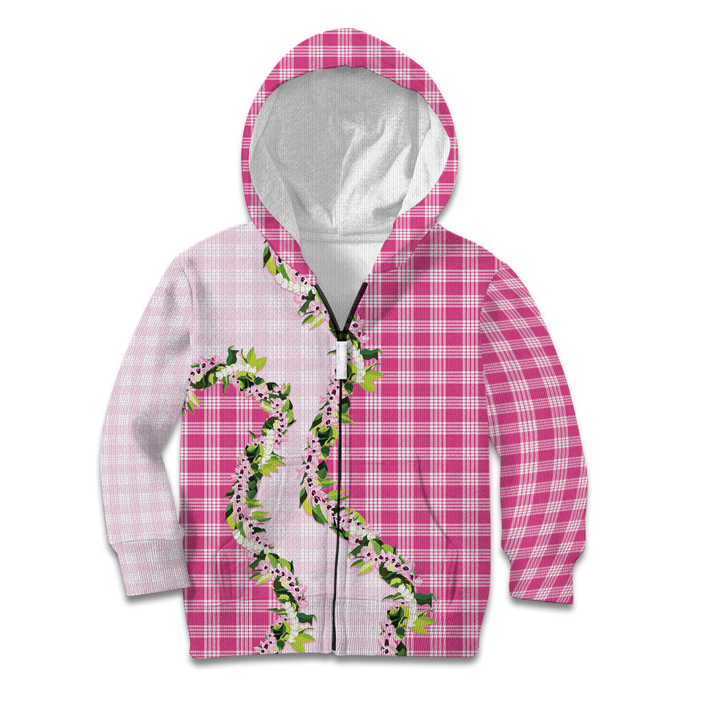 Pink Hawaii Palaka Kid Hoodie Maile Pikake Honohono Orchid Lei LT05 Zip Hoodie Pink - Polynesian Pride