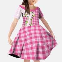 Pink Hawaii Palaka Kid Short Sleeve Dress Maile Pikake Honohono Orchid Lei LT05 KID Pink - Polynesian Pride
