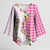 Pink Hawaii Palaka Kimono Sleeve Blouse Maile Pikake Honohono Orchid Lei LT05 Female Pink - Polynesian Pride