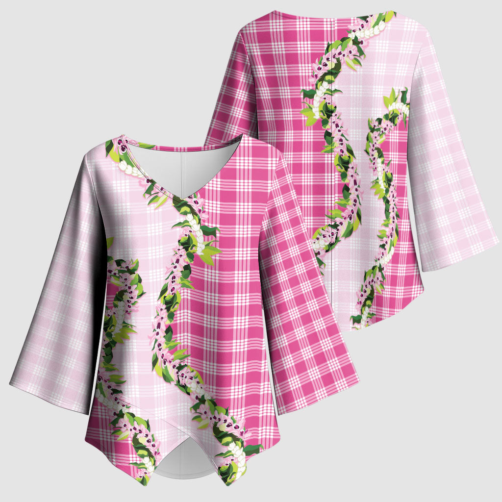Pink Hawaii Palaka Kimono Sleeve Blouse Maile Pikake Honohono Orchid Lei LT05 - Polynesian Pride