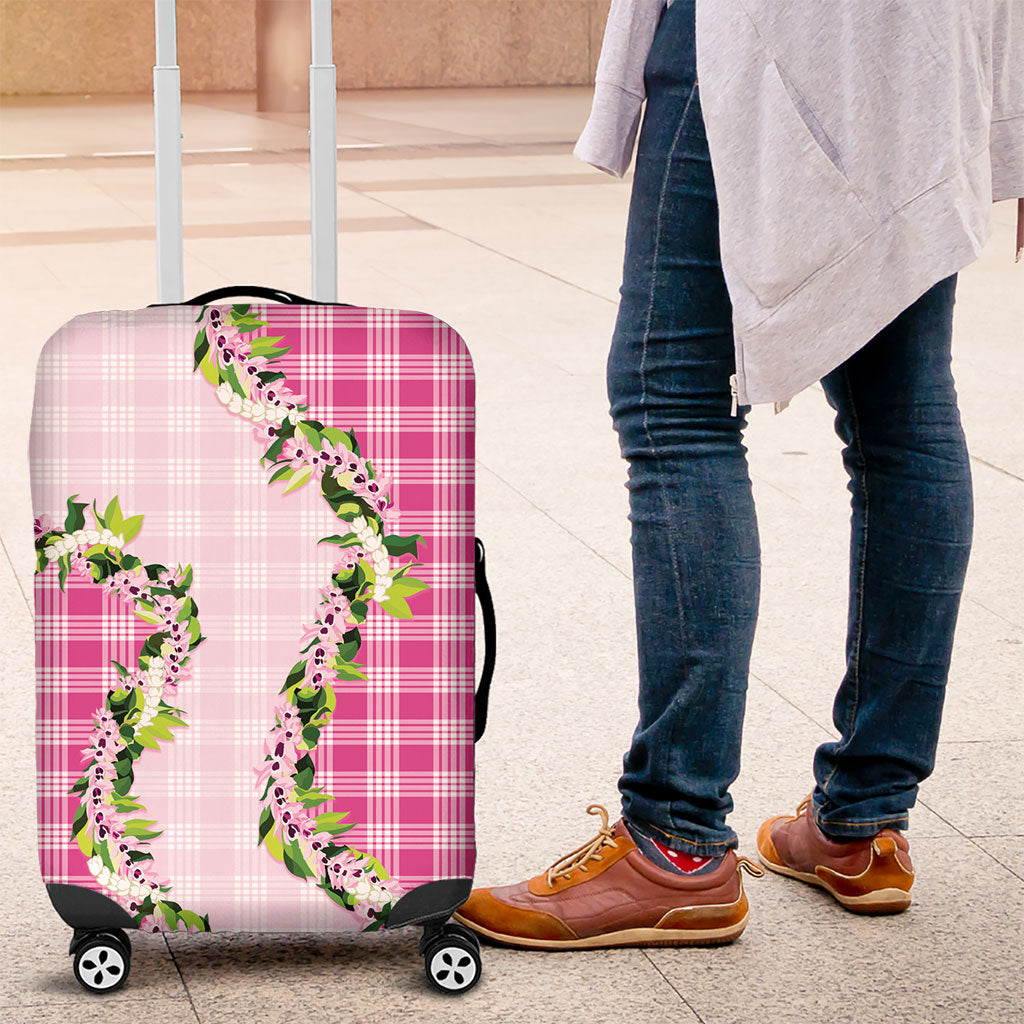 Pink Hawaii Palaka Luggage Cover Maile Pikake Honohono Orchid Lei
