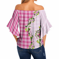 Pink Hawaii Palaka Off Shoulder Wrap Waist Top Maile Pikake Honohono Orchid Lei LT05 - Polynesian Pride