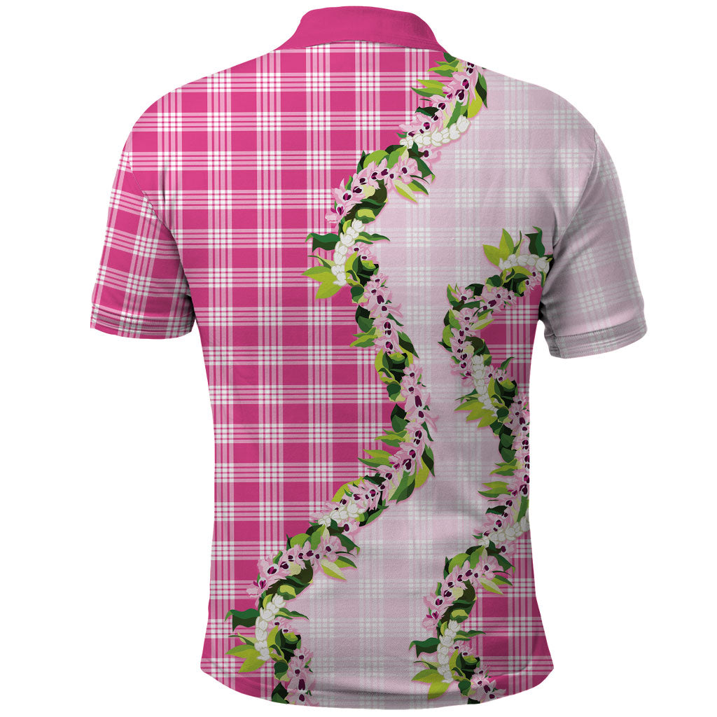 Pink Hawaii Palaka Polo Shirt Maile Pikake Honohono Orchid Lei