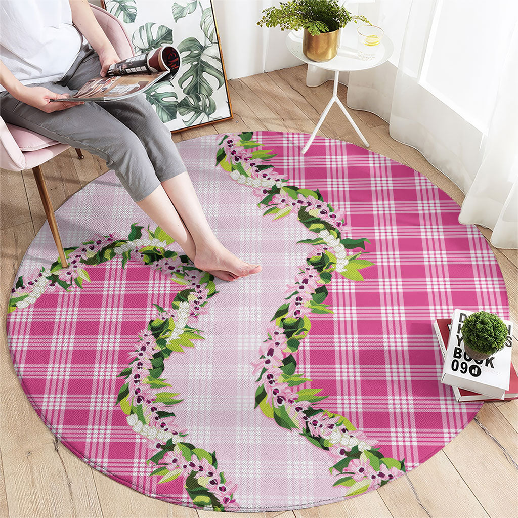 Pink Hawaii Palaka Round Carpet Maile Pikake Honohono Orchid Lei