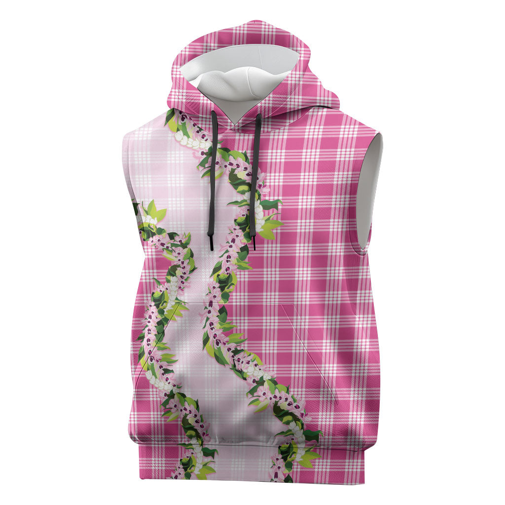 Pink Hawaii Palaka Sleeveless Hoodie Maile Pikake Honohono Orchid Lei LT05 Pink - Polynesian Pride