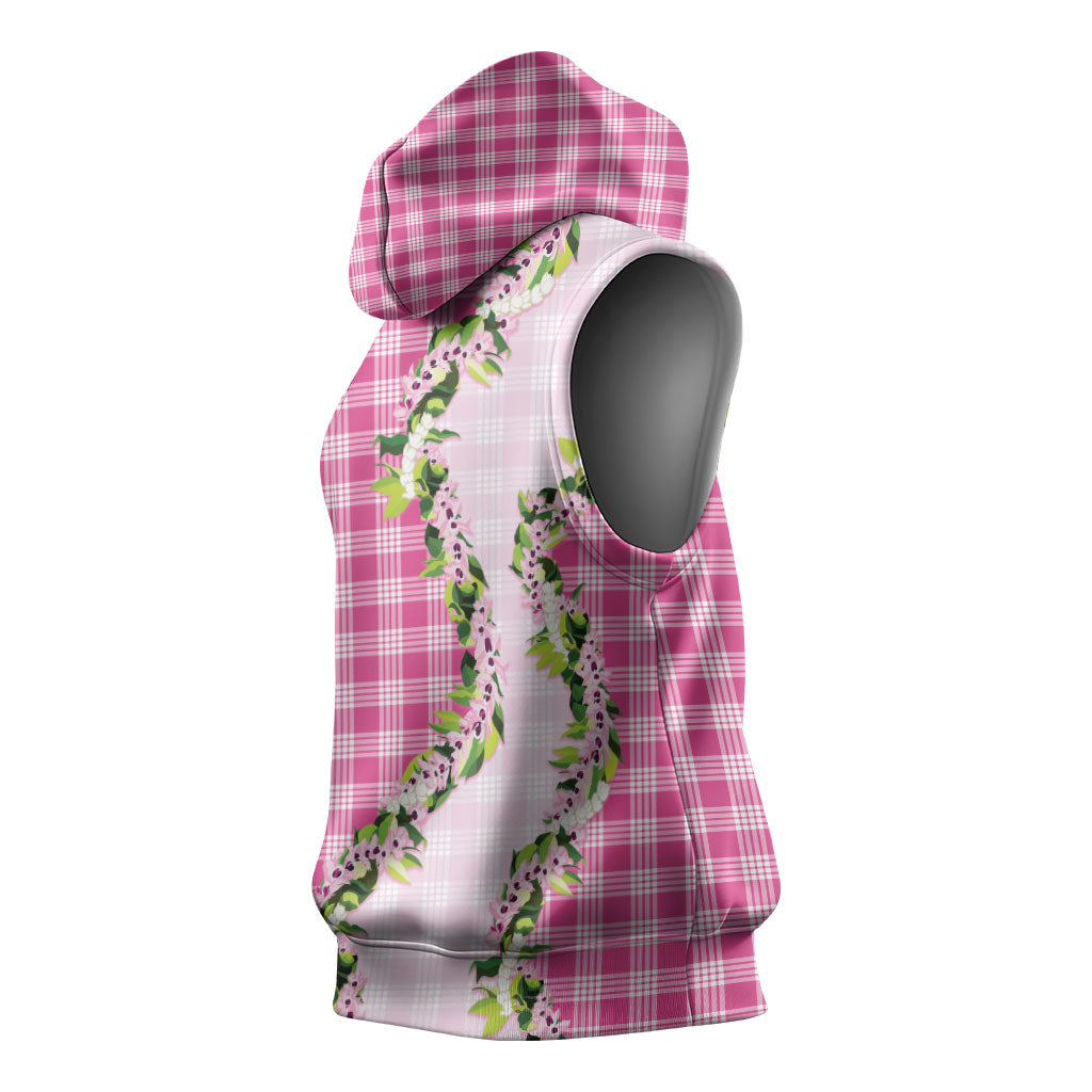 Pink Hawaii Palaka Sleeveless Hoodie Maile Pikake Honohono Orchid Lei LT05 - Polynesian Pride
