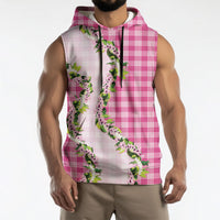 Pink Hawaii Palaka Sleeveless Hoodie Maile Pikake Honohono Orchid Lei LT05 - Polynesian Pride
