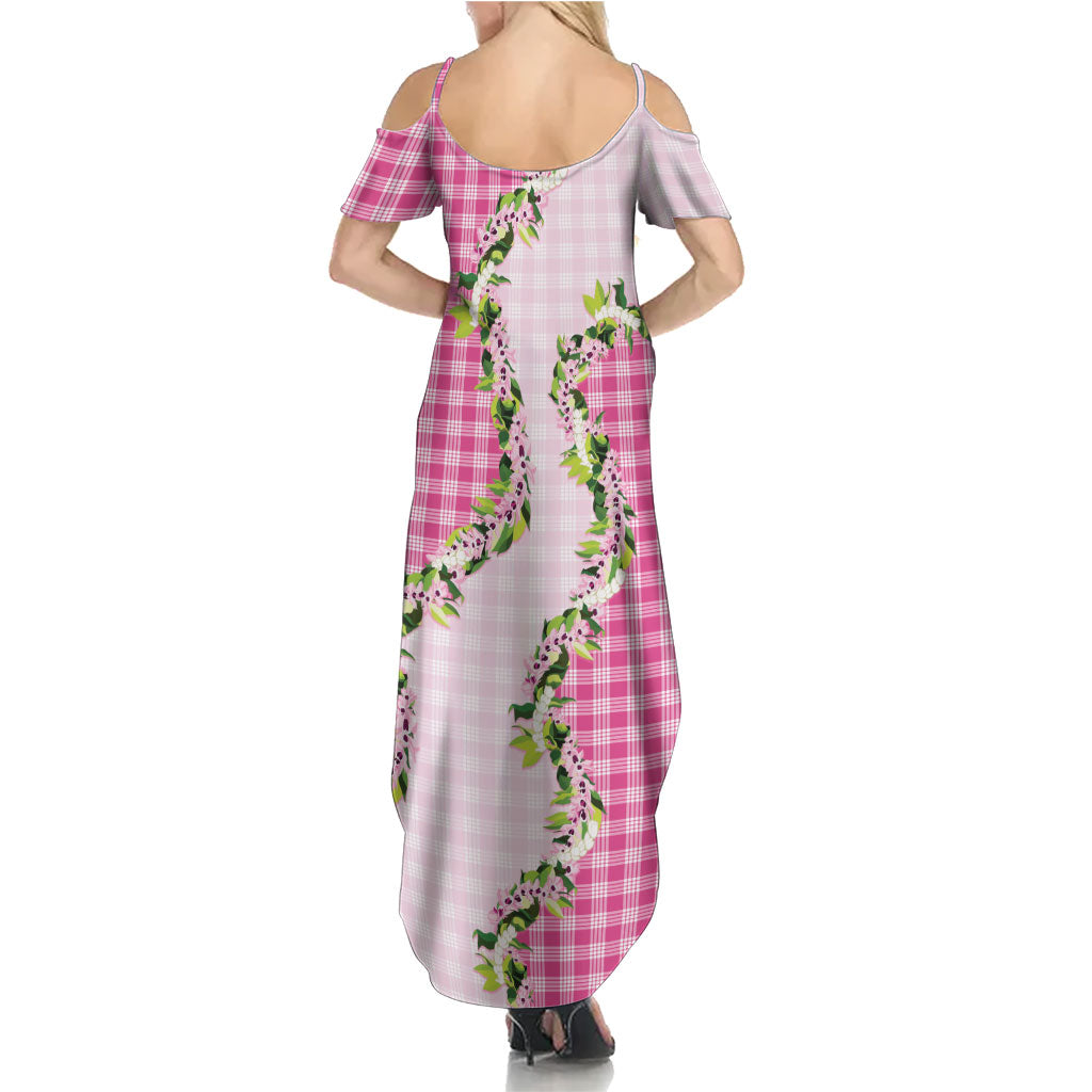 Pink Hawaii Palaka Summer Maxi Dress Maile Pikake Honohono Orchid Lei