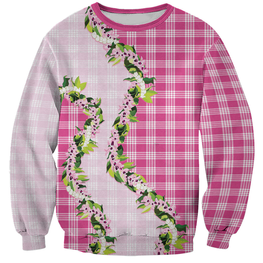 Pink Hawaii Palaka Sweatshirt Maile Pikake Honohono Orchid Lei