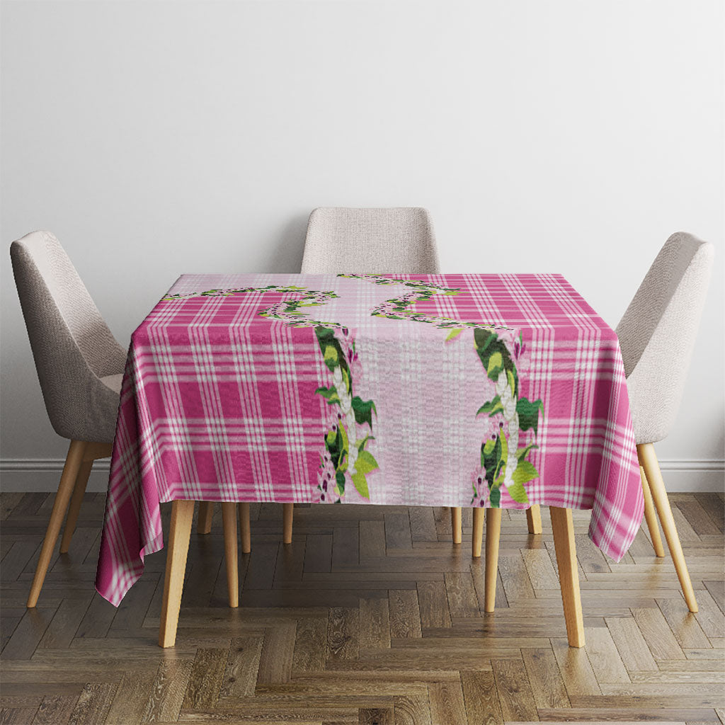 Pink Hawaii Palaka Tablecloth Maile Pikake Honohono Orchid Lei