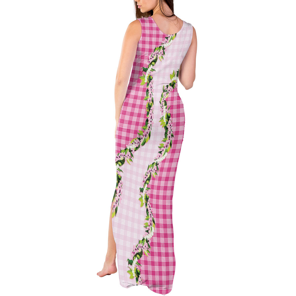 Pink Hawaii Palaka Tank Maxi Dress Maile Pikake Honohono Orchid Lei LT05 - Polynesian Pride