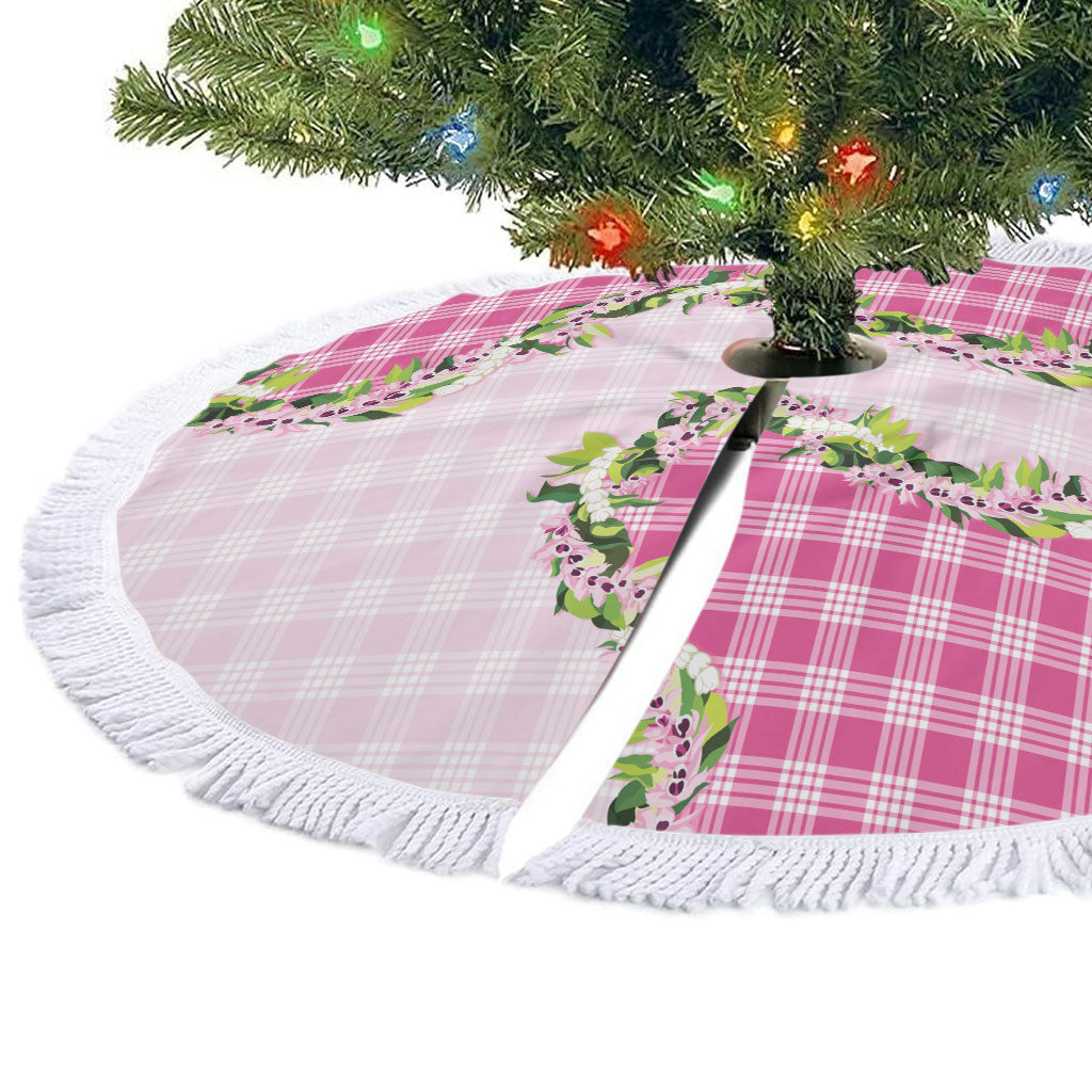 Pink Hawaii Palaka Tree Skirt Maile Pikake Honohono Orchid Lei LT05 - Polynesian Pride