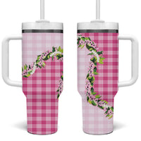 Pink Hawaii Palaka Tumbler With Handle Maile Pikake Honohono Orchid Lei