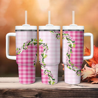Pink Hawaii Palaka Tumbler With Handle Maile Pikake Honohono Orchid Lei