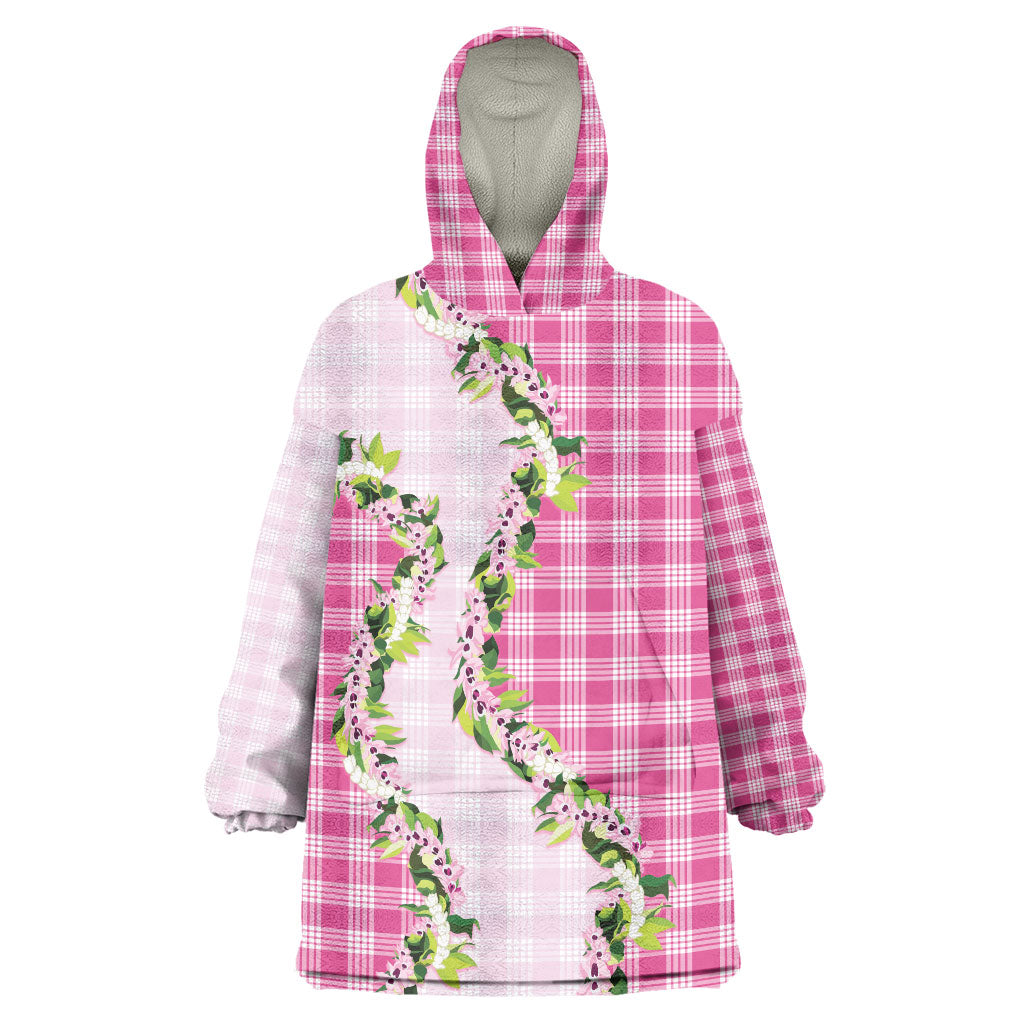 Pink Hawaii Palaka Wearable Blanket Hoodie Maile Pikake Honohono Orchid Lei