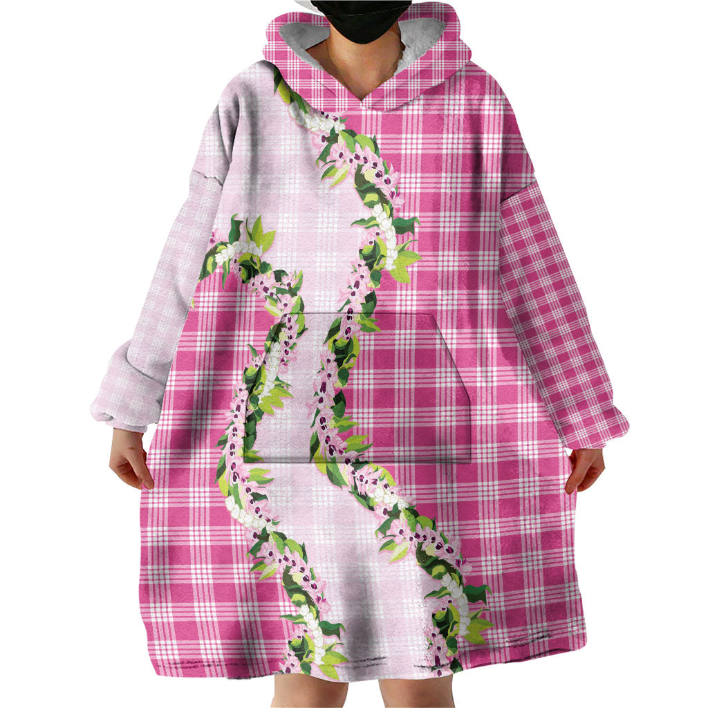 Pink Hawaii Palaka Wearable Blanket Hoodie Maile Pikake Honohono Orchid Lei LT05 - Polynesian Pride