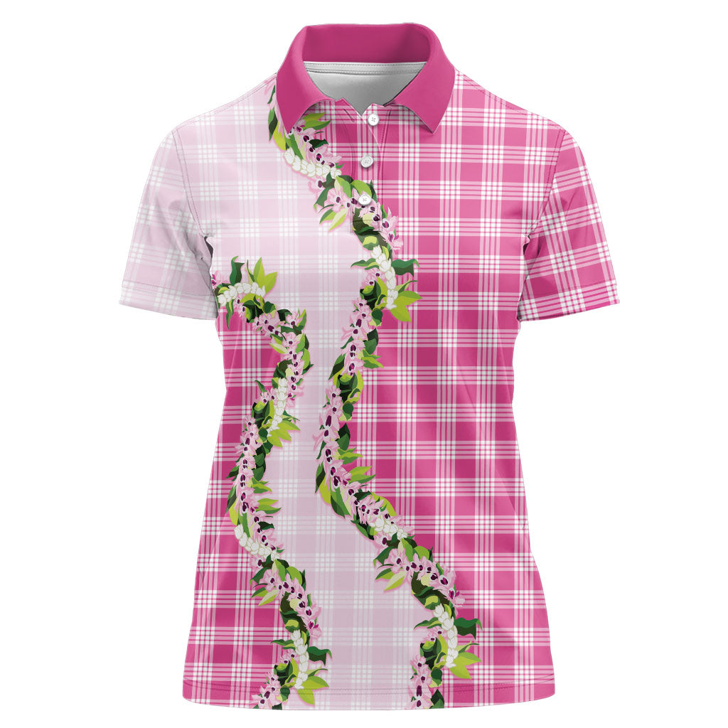 Pink Hawaii Palaka Women Polo Shirt Maile Pikake Honohono Orchid Lei LT05 Female Pink - Polynesian Pride