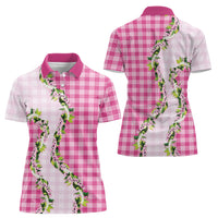 Pink Hawaii Palaka Women Polo Shirt Maile Pikake Honohono Orchid Lei LT05 - Polynesian Pride