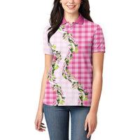 Pink Hawaii Palaka Women Polo Shirt Maile Pikake Honohono Orchid Lei LT05 - Polynesian Pride