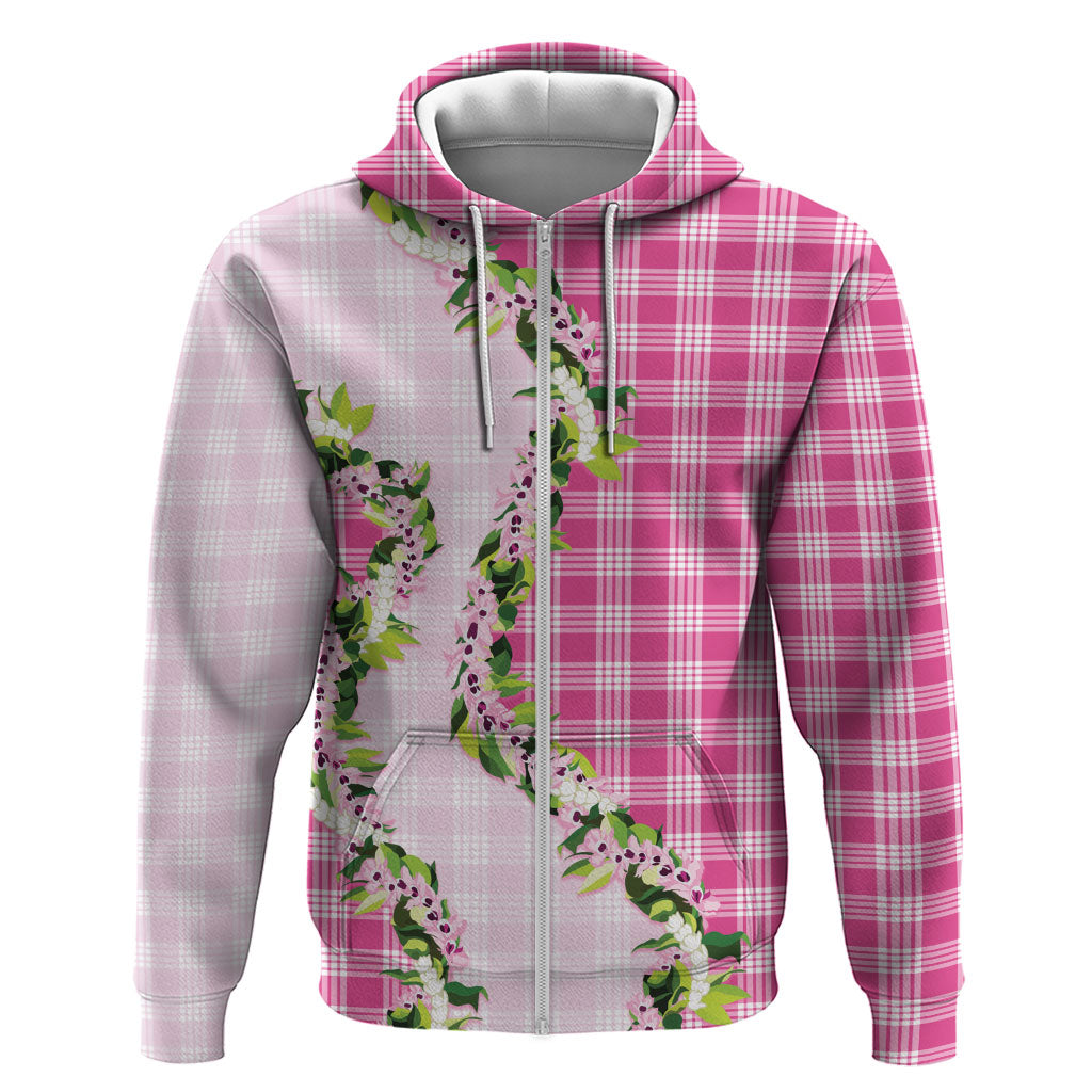 Pink Hawaii Palaka Zip Hoodie Maile Pikake Honohono Orchid Lei