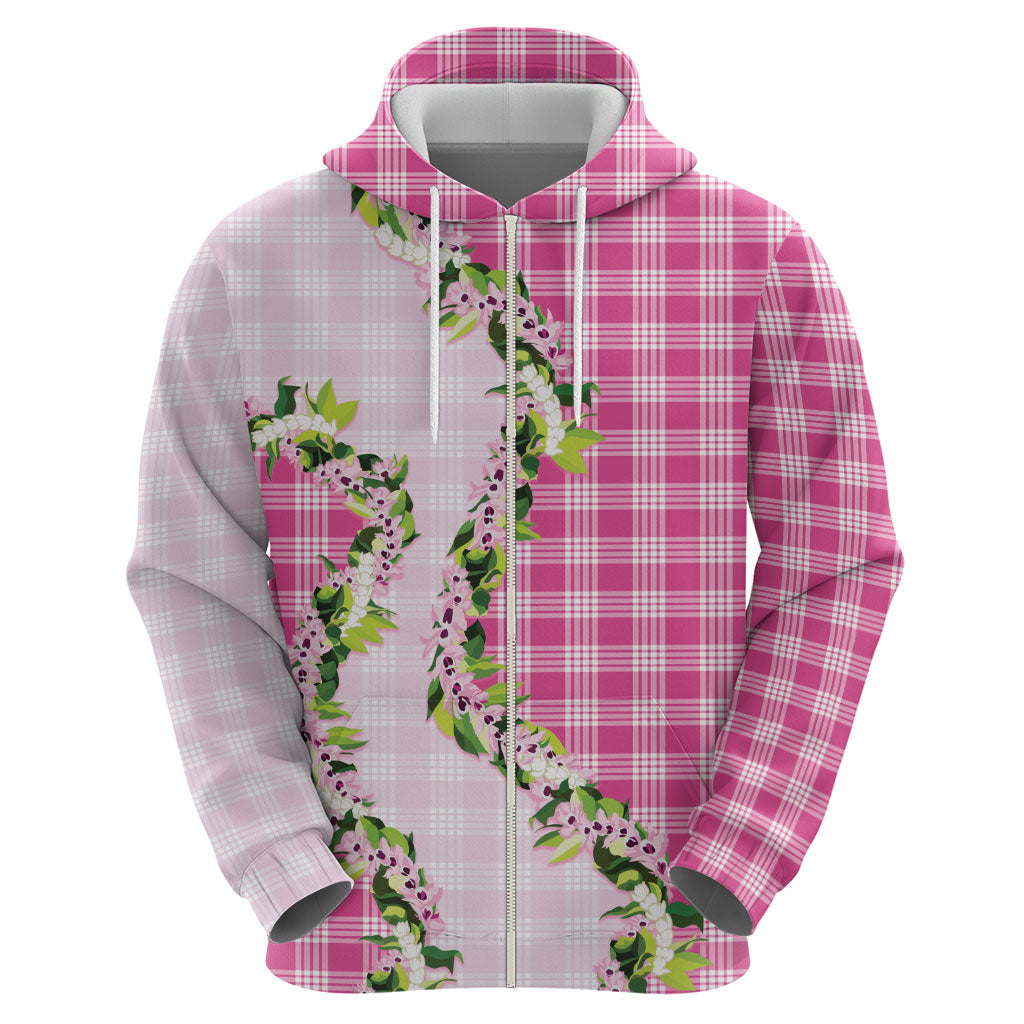 Pink Hawaii Palaka Zip Hoodie Maile Pikake Honohono Orchid Lei LT05 - Polynesian Pride