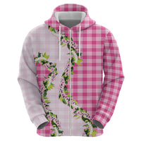 Pink Hawaii Palaka Zip Hoodie Maile Pikake Honohono Orchid Lei LT05 - Polynesian Pride