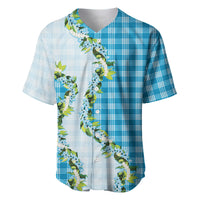 Blue Hawaii Palaka Baseball Jersey Maile Pikake Honohono Orchid Lei LT05 Blue - Polynesian Pride