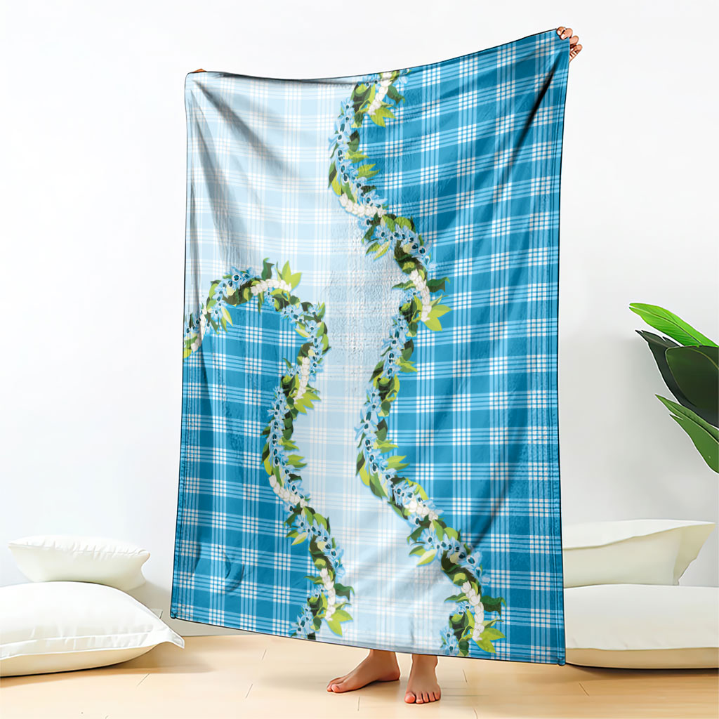 Blue Hawaii Palaka Blanket Maile Pikake Honohono Orchid Lei