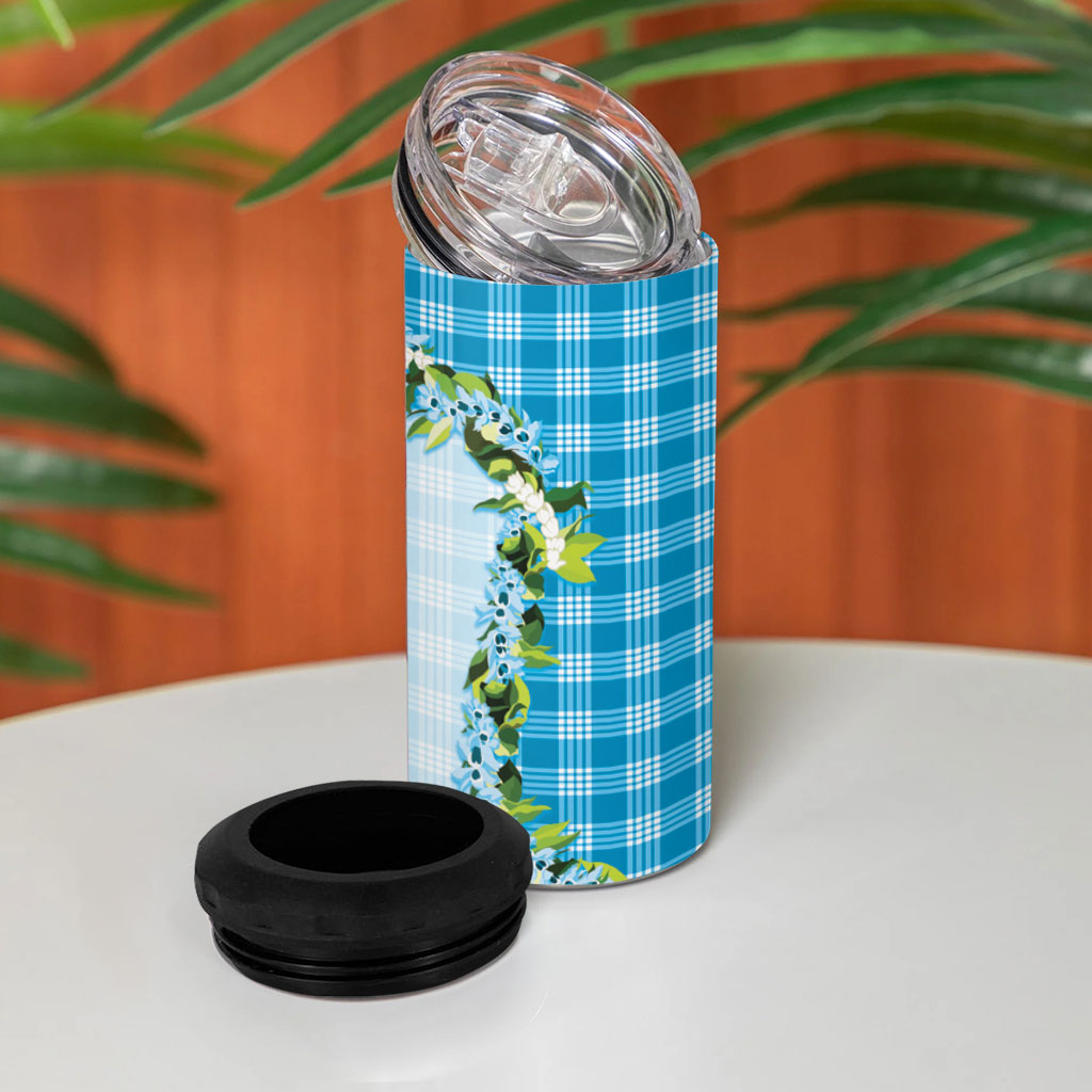 Blue Hawaii Palaka 4 in 1 Can Cooler Tumbler Maile Pikake Honohono Orchid Lei LT05 - Polynesian Pride