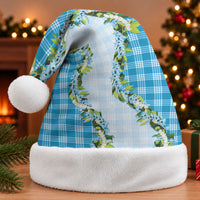 Blue Hawaii Palaka Christmas Santa Hat Maile Pikake Honohono Orchid Lei LT05 Without Fur Blue - Polynesian Pride
