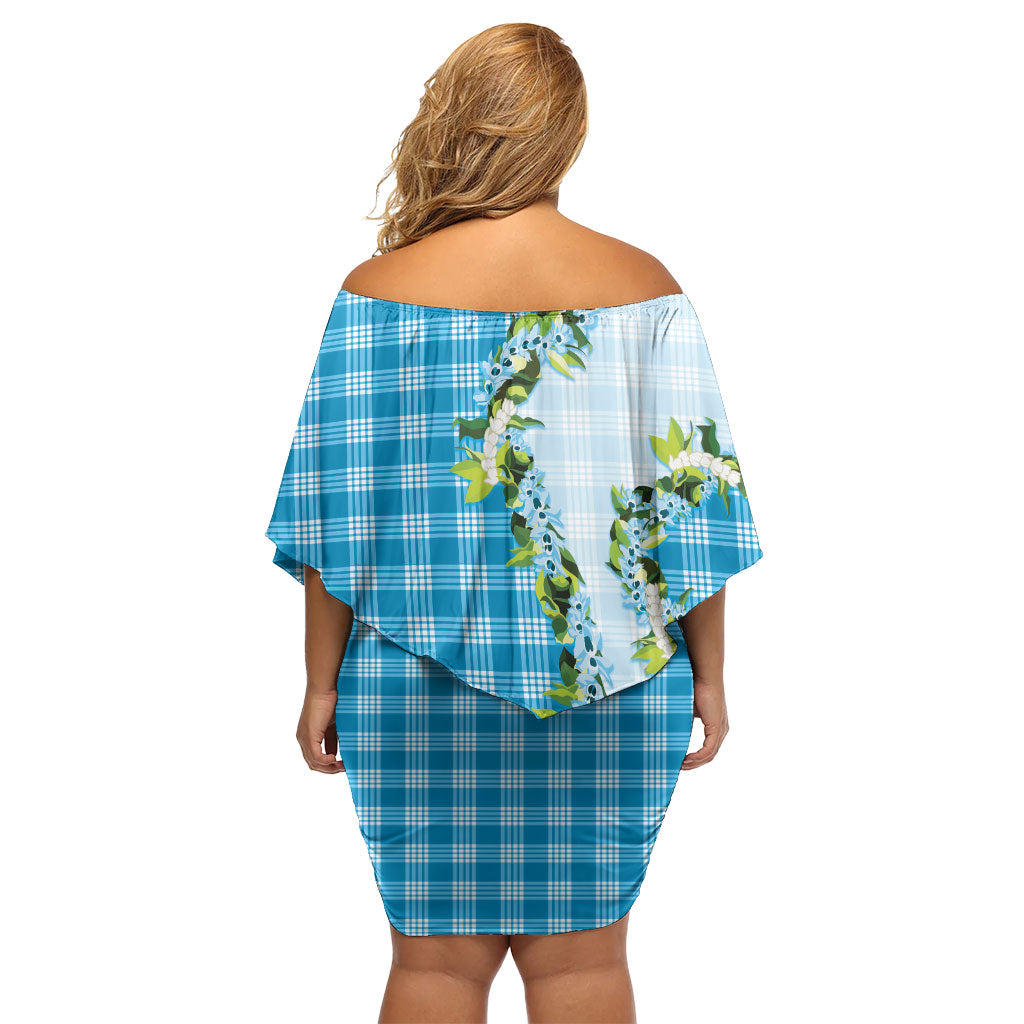 Blue Hawaii Palaka Family Matching Off Shoulder Short Dress and Hawaiian Shirt Maile Pikake Honohono Orchid Lei LT05 - Polynesian Pride