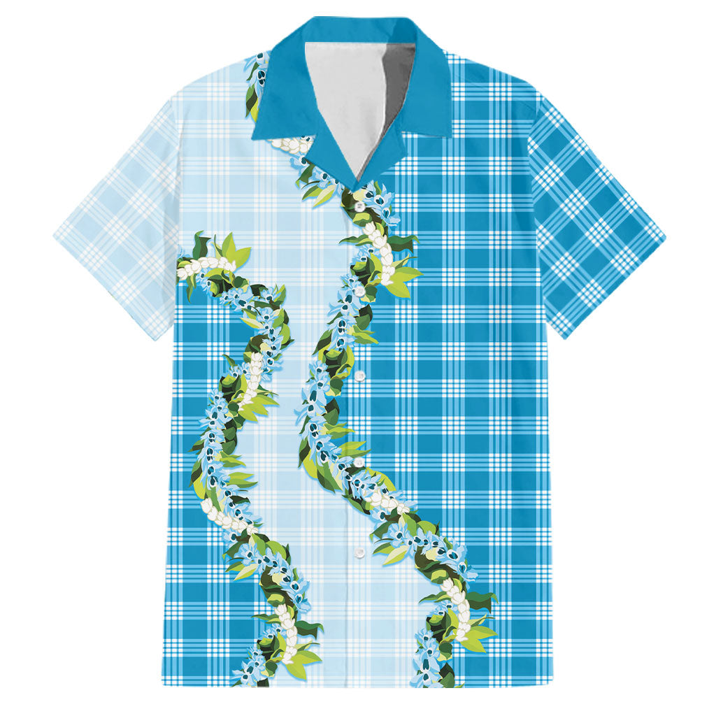 Blue Hawaii Palaka Family Matching Summer Maxi Dress and Hawaiian Shirt Maile Pikake Honohono Orchid Lei LT05 Dad's Shirt - Short Sleeve Blue - Polynesian Pride