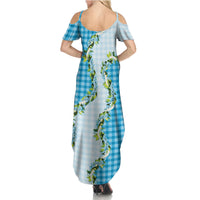 Blue Hawaii Palaka Family Matching Summer Maxi Dress and Hawaiian Shirt Maile Pikake Honohono Orchid Lei LT05 - Polynesian Pride