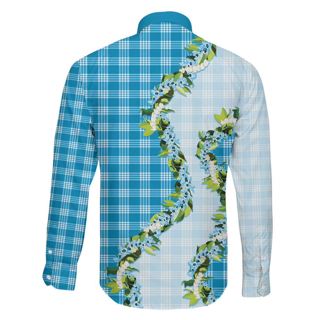 Blue Hawaii Palaka Family Matching Tank Maxi Dress and Hawaiian Shirt Maile Pikake Honohono Orchid Lei LT05 - Polynesian Pride