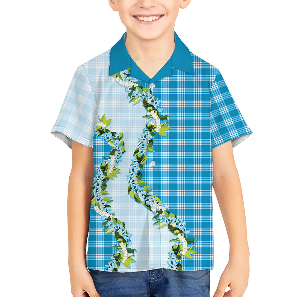 Blue Hawaii Palaka Family Matching Tank Maxi Dress and Hawaiian Shirt Maile Pikake Honohono Orchid Lei LT05 Son's Shirt Blue - Polynesian Pride